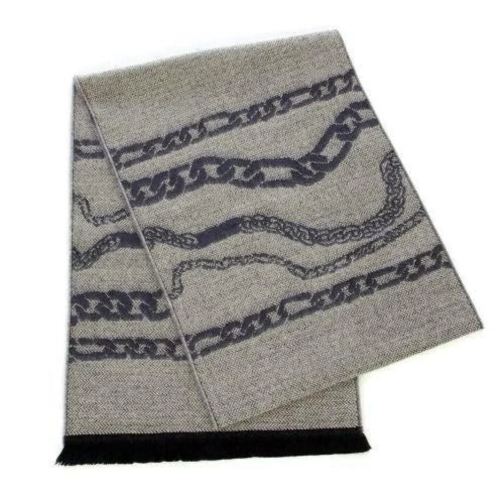 Preppy‎ Coastal Knit Scarf Blue Gray Nautical Chain Reversible Knit Classic Chic